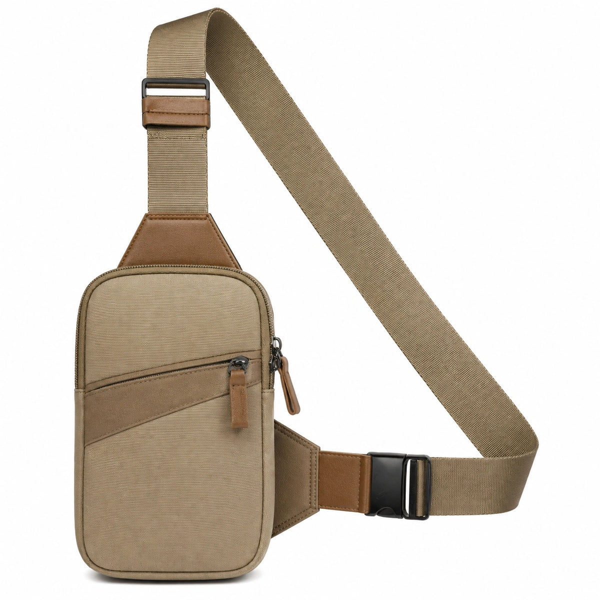 Bolsa bandolera ajustable beige con compartimentos múltiples