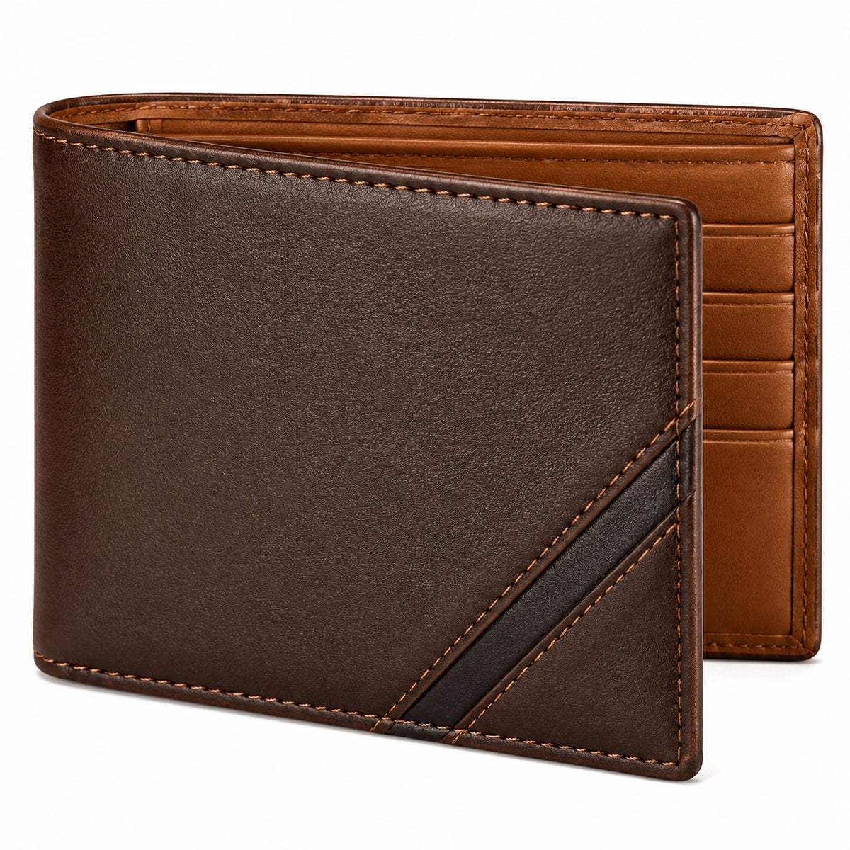Cartera Bifold de Hombre Marrón Oscuro con Compartimentos Múltiples