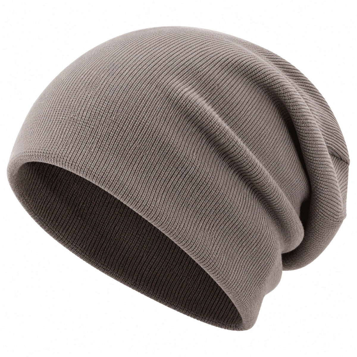 Gorro Beanie de Franjas Gris Oscuro y Claro