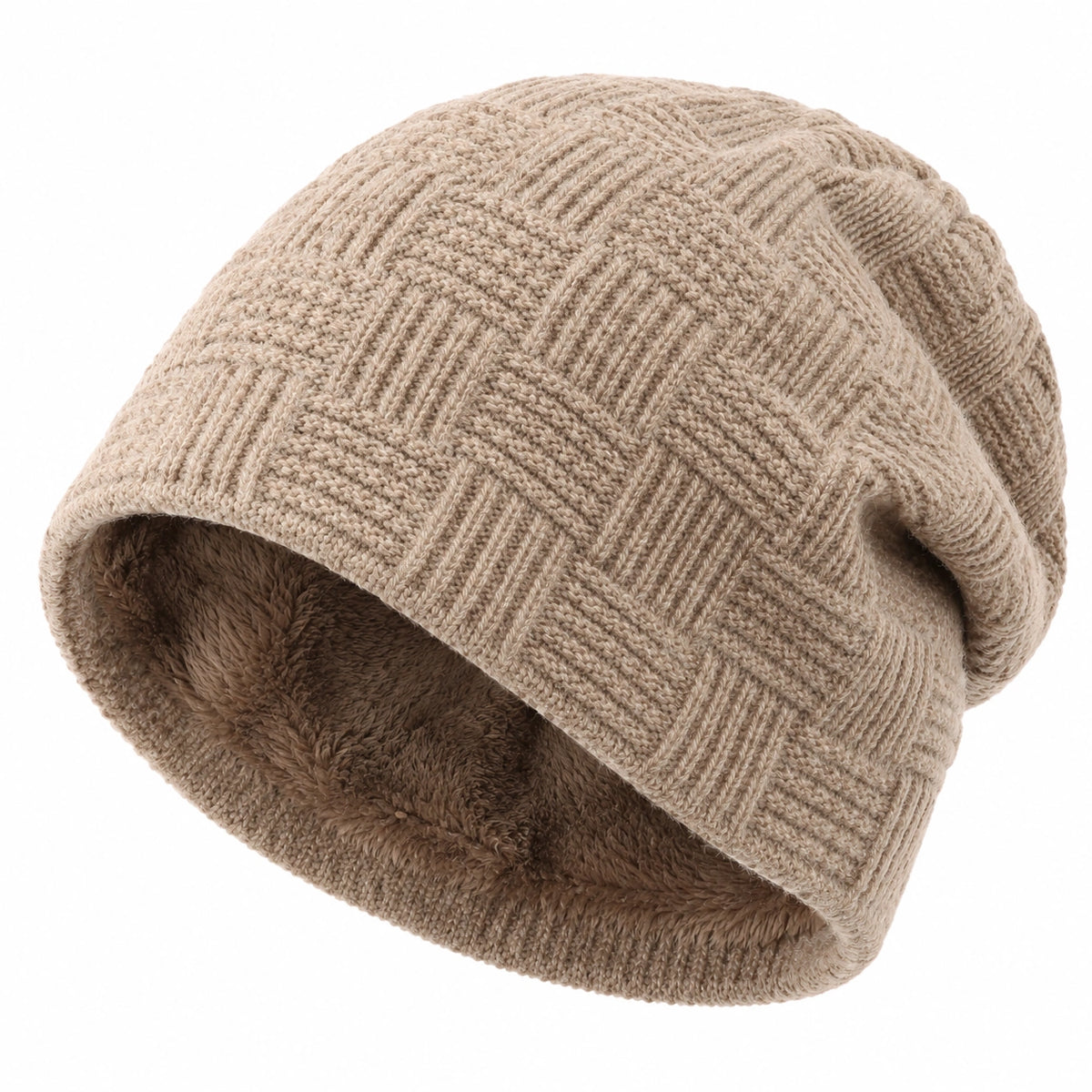 Gorro de Punto Trenzado Beige Unisex para Invierno