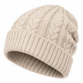 Gorro de punto beige con pompón marrón claro