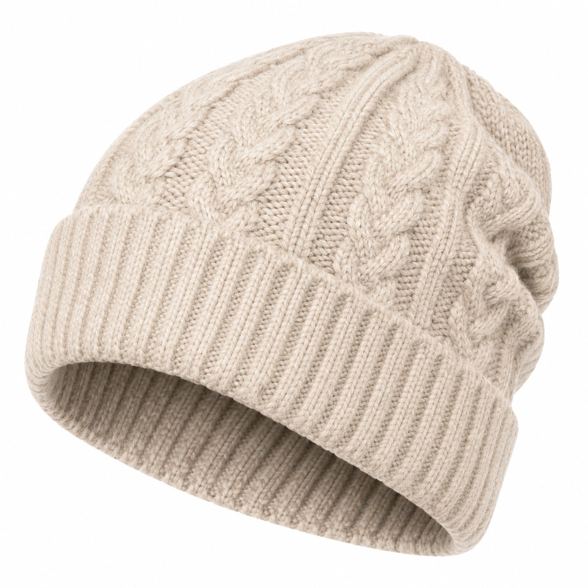 Gorro de punto beige con pompón marrón claro