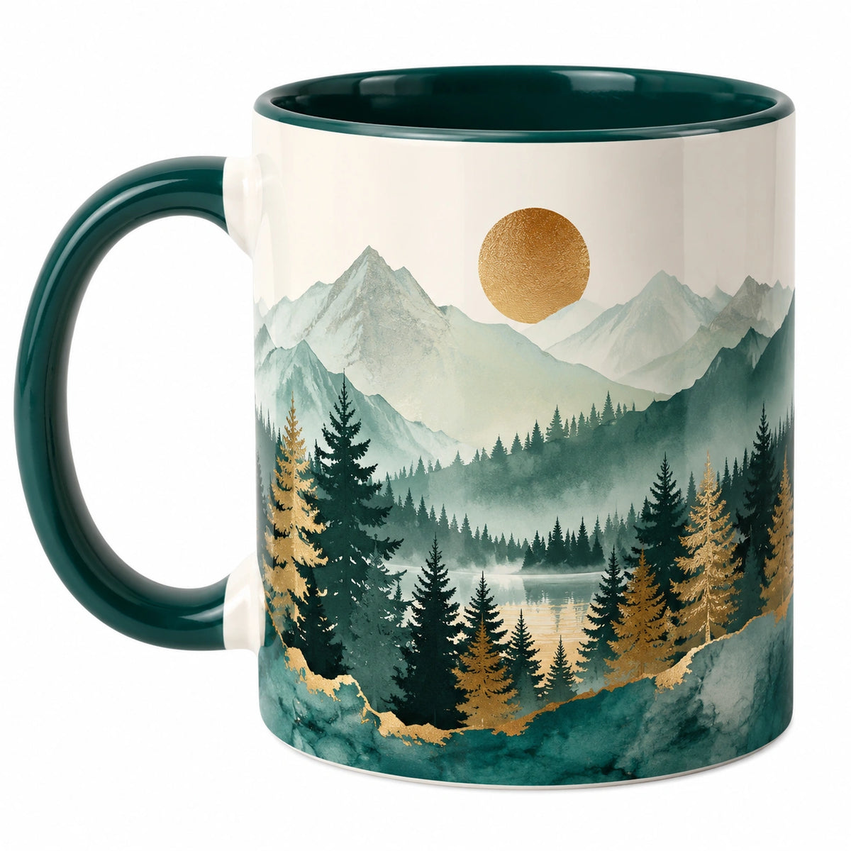 Taza de cerámica con diseño de bosque 350ml verde/beige