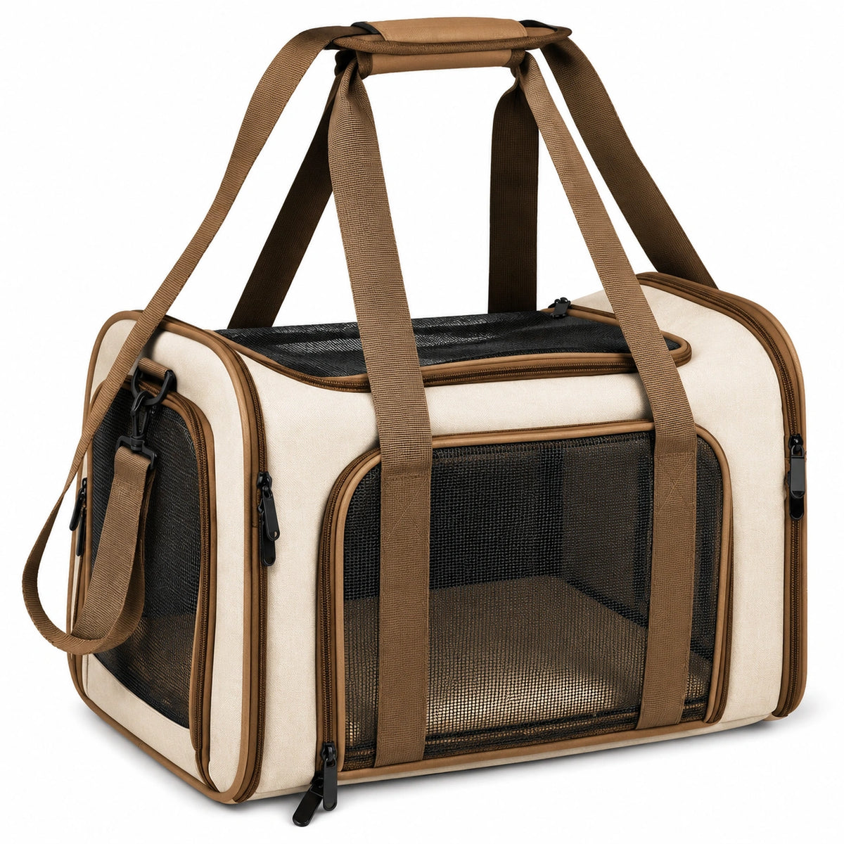 Transportín para Mascotas Compacto Beige y Marrón con Ventilación