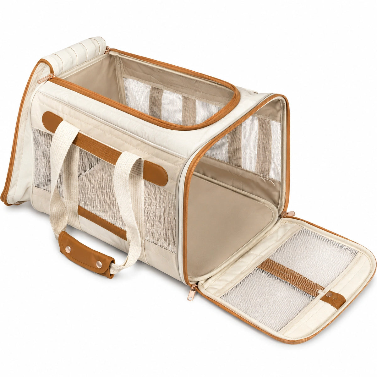 Bolso de transporte para mascotas beige y marrón 45x25x30cm