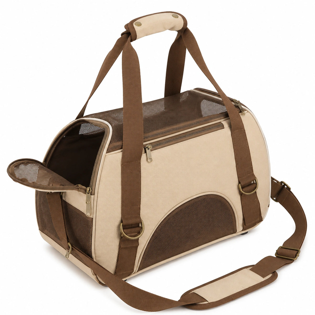 Transportín para Mascotas con Ventilación y Visibilidad Beige/Marrón