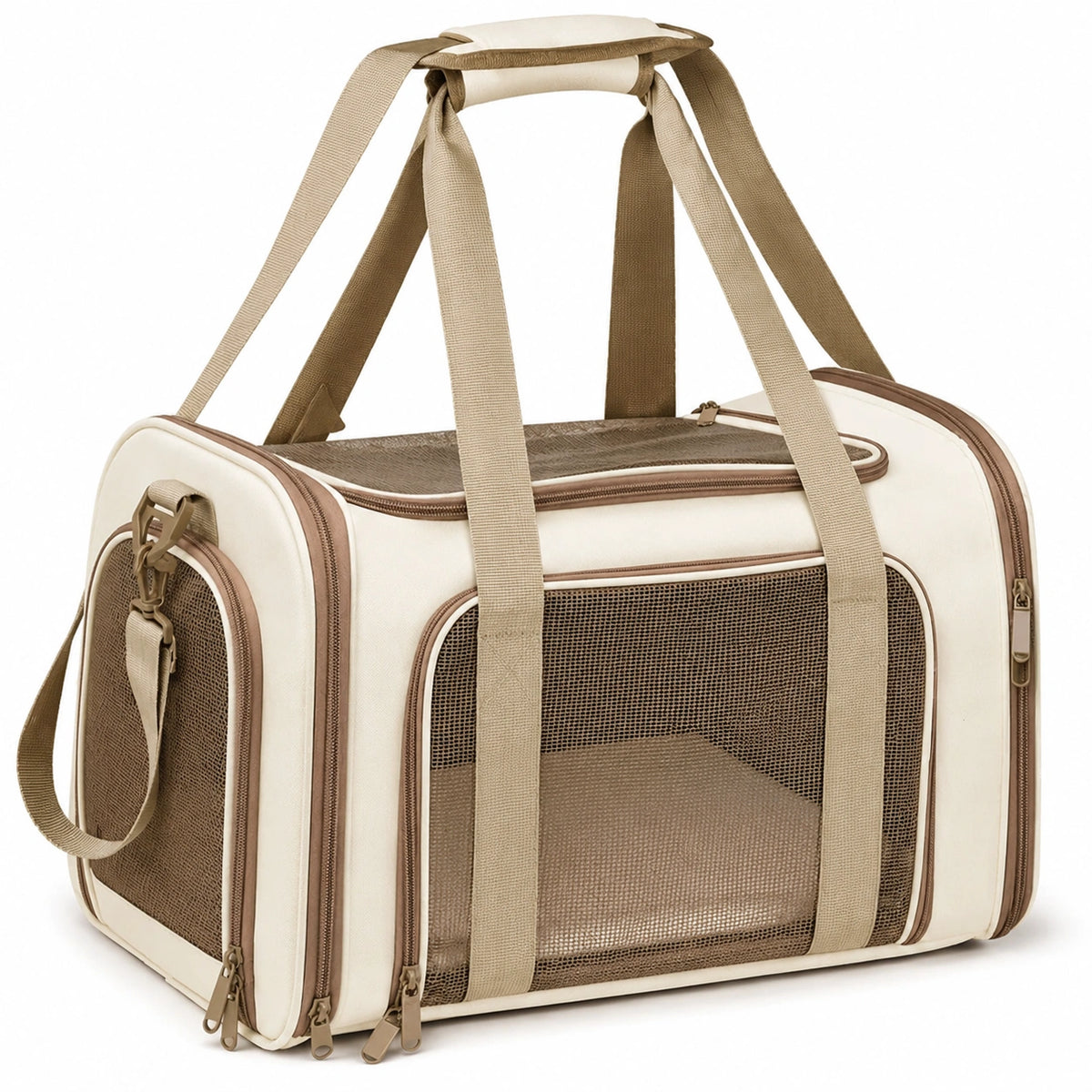 Bolso Transportín para Mascotas Beige y Marrón con Ventilación